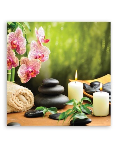 Leinwanddruck - Orchideen Kerzen Zen Steine | Feeby