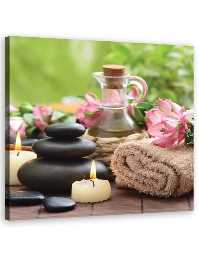 Bild auf Leinwand - Kerzen Handtuch Stein | Feeby