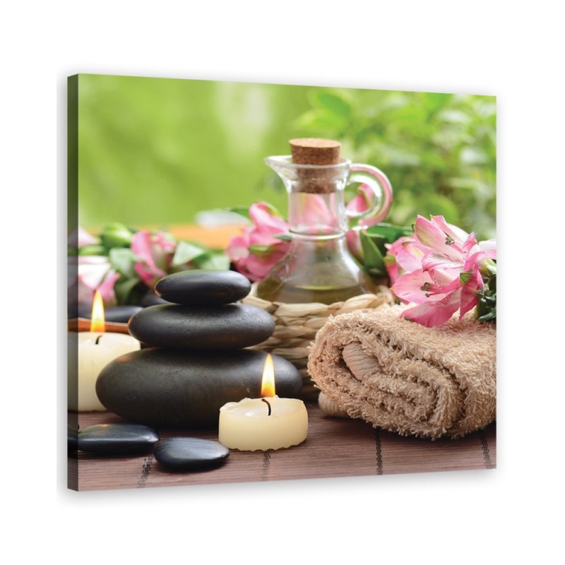 Bild auf Leinwand - Kerzen Handtuch Stein | Feeby