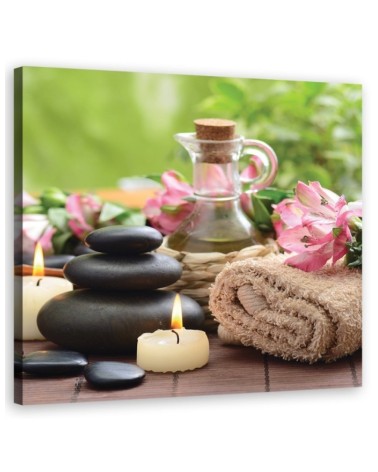 Bild auf Leinwand - Kerzen Handtuch Stein | Feeby