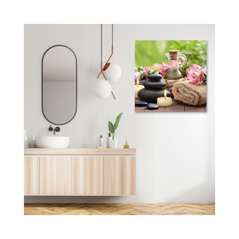 Bild auf Leinwand - Kerzen Handtuch Stein | Feeby