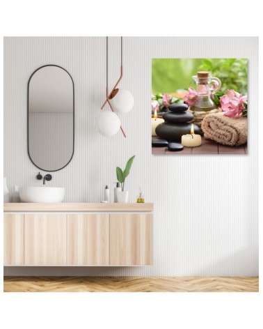 Bild auf Leinwand - Kerzen Handtuch Stein | Feeby