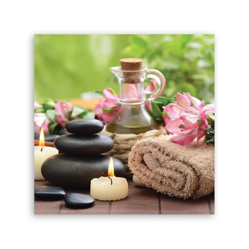 Bild auf Leinwand - Kerzen Handtuch Stein | Feeby