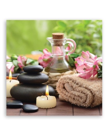 Bild auf Leinwand - Kerzen Handtuch Stein | Feeby