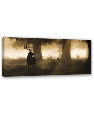 Bild auf Leinwand - Hirsche im Nebel | Feeby