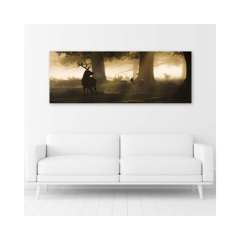 Bild auf Leinwand - Hirsche im Nebel | Feeby