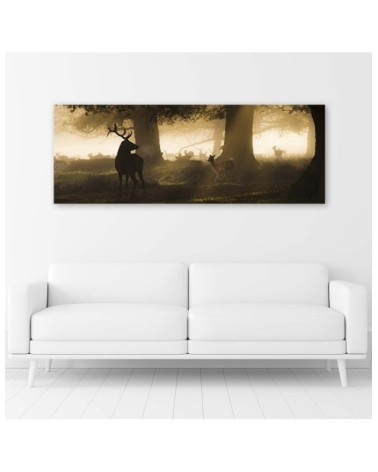 Bild auf Leinwand - Hirsche im Nebel | Feeby
