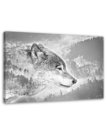 Wolf forest in the fog winter - Wall painting for the living room | FEEBY