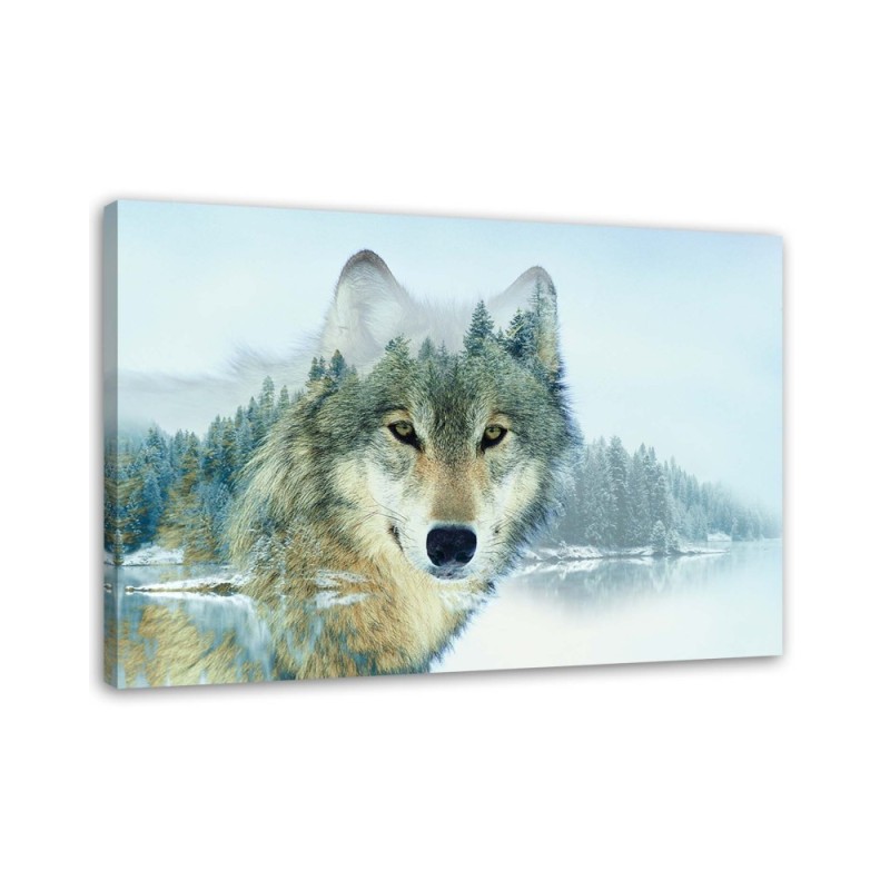 Bild auf Leinwand - Wolf auf einem Berghintergrund | Feeby