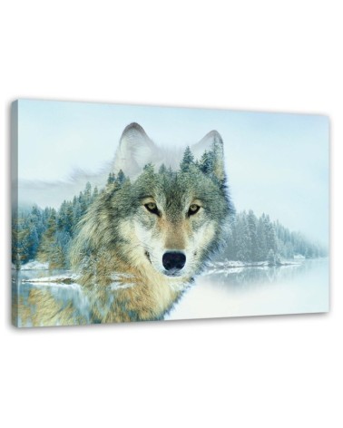 Bild auf Leinwand - Wolf auf einem Berghintergrund | Feeby