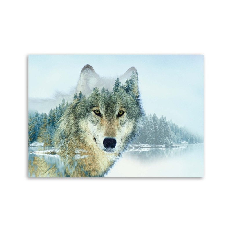 Bild auf Leinwand - Wolf auf einem Berghintergrund | Feeby