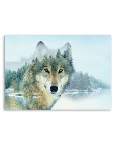 Bild auf Leinwand - Wolf auf einem Berghintergrund | Feeby