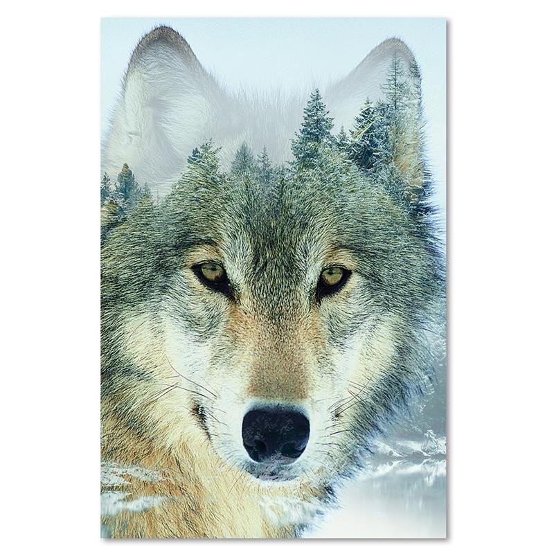 Leinwandbild - Wolf in einem Wald Hintergrund | Feeby
