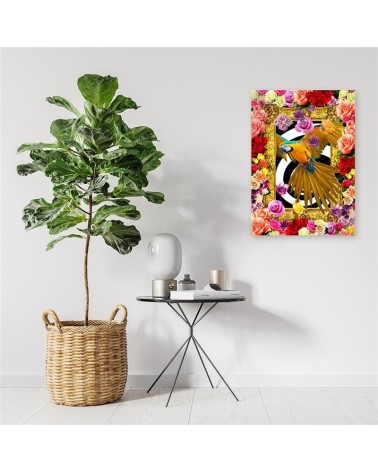 Leinwandbild - Papagei und bunte Rosen | Feeby