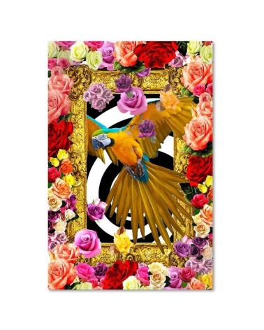 Leinwandbild - Papagei und bunte Rosen | Feeby