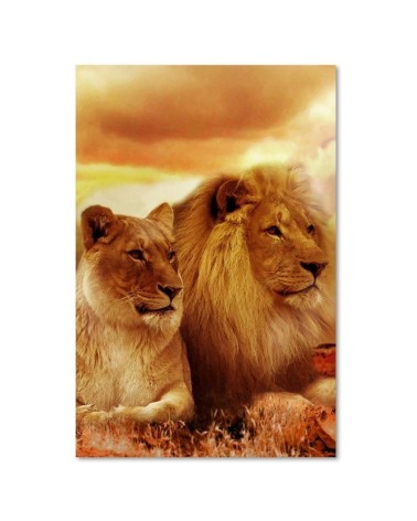 Wandbild für Wohnzimmer - König Löwe und Löwin | Feeby