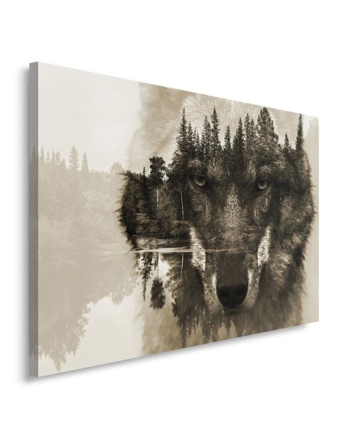 Leinwandbild modern - Wolf Wald im Nebel Natur | Feeby