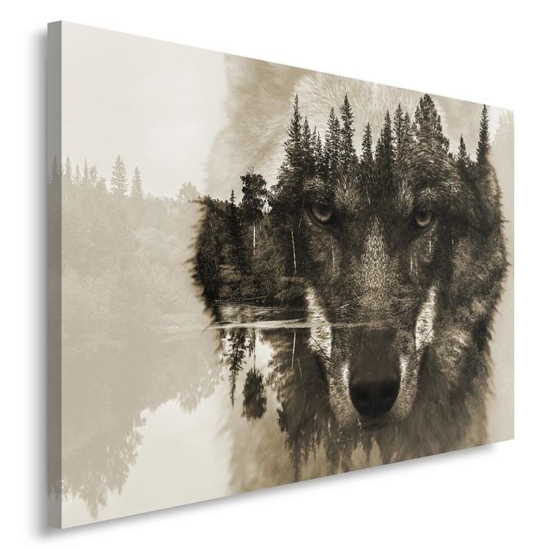 Leinwandbild modern - Wolf Wald im Nebel Natur | Feeby