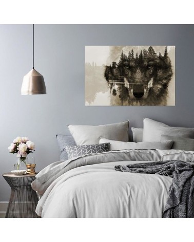 Leinwandbild modern - Wolf Wald im Nebel Natur | Feeby