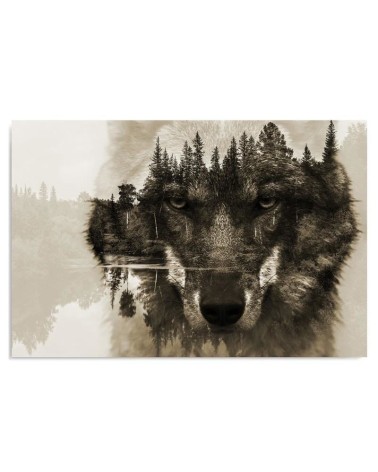 Leinwandbild modern - Wolf Wald im Nebel Natur | Feeby