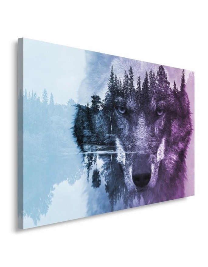 Leinwandbild - Wolf Wald Nebel lila | Feeby