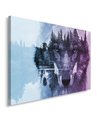 Leinwandbild - Wolf Wald Nebel lila | Feeby