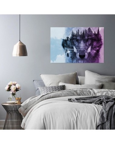 Leinwandbild - Wolf Wald Nebel lila | Feeby