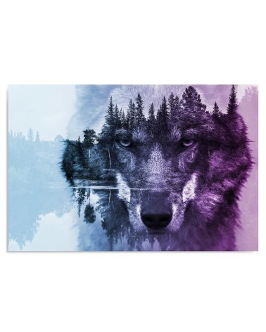 Leinwandbild - Wolf Wald Nebel lila | Feeby