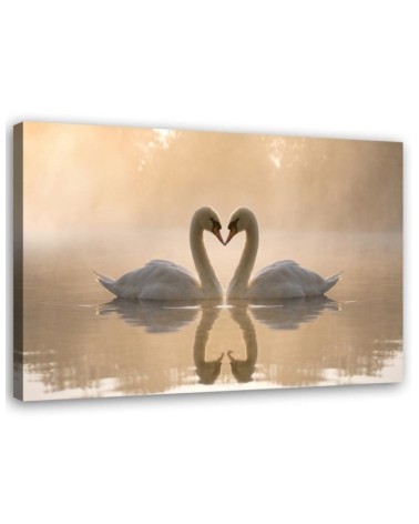 Modern Canvas painting for bedroom - Swans on a pond in the morning | FEEBY