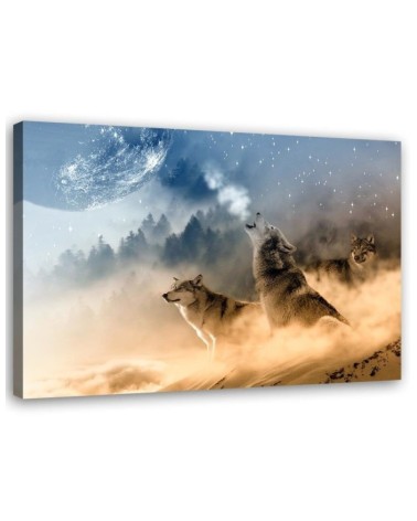 Modern canvas painting - Wolves forest in the mist | FEEBY