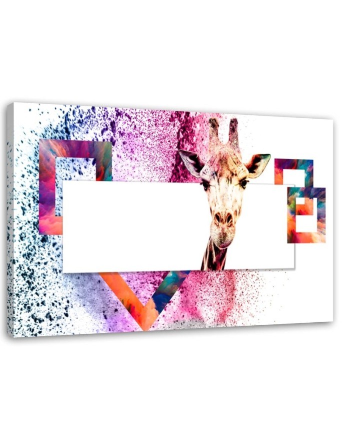 Leinwandbild - Mehrfarbige Giraffe auf weißem Hintergrund | Feeby