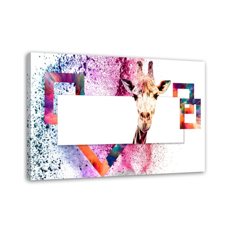 Leinwandbild - Mehrfarbige Giraffe auf weißem Hintergrund | Feeby