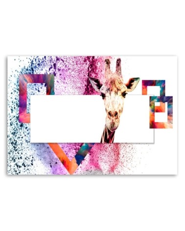 Leinwandbild - Mehrfarbige Giraffe auf weißem Hintergrund | Feeby