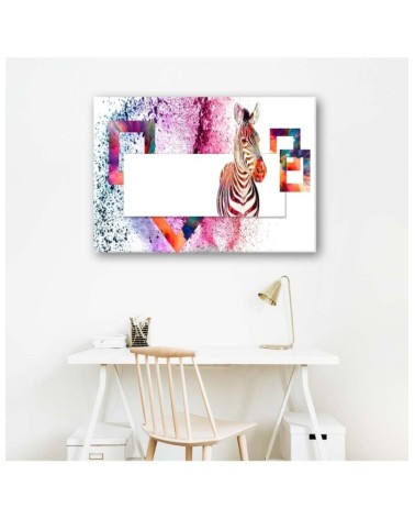 Leinwandbild - Mehrfarbiges Zebra auf weißem Hintergrund | Feeby