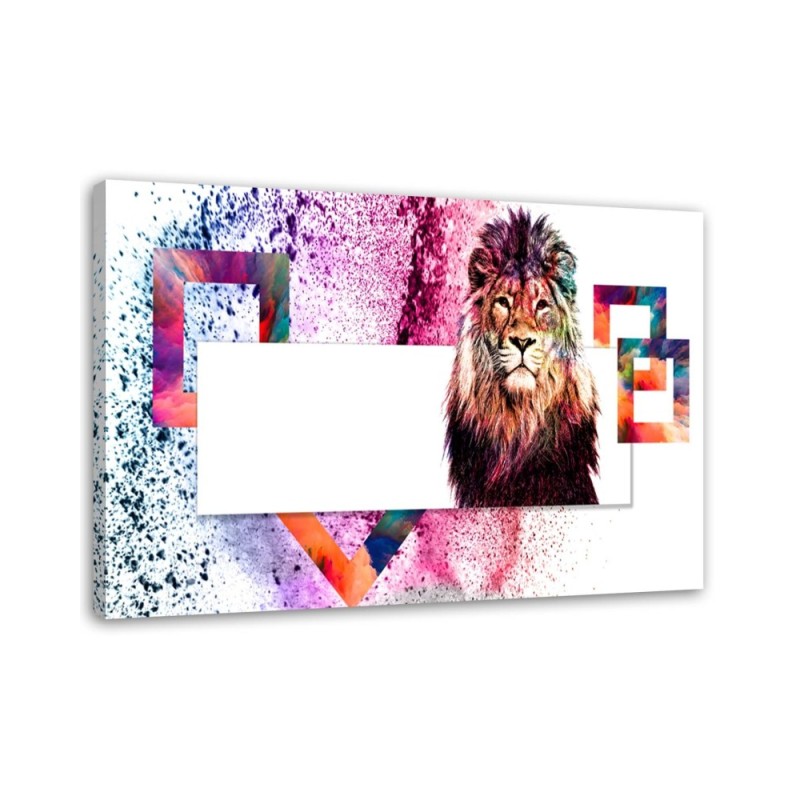 Leinwandbild - Mehrfarbiger Löwe auf weißem Hintergrund | Feeby