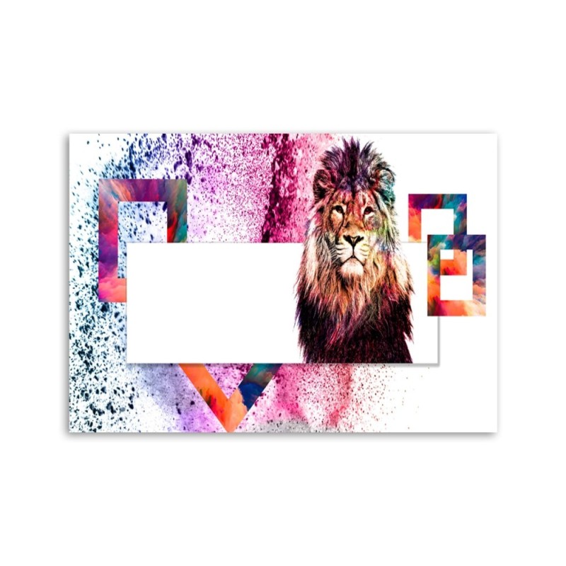 Leinwandbild - Mehrfarbiger Löwe auf weißem Hintergrund | Feeby