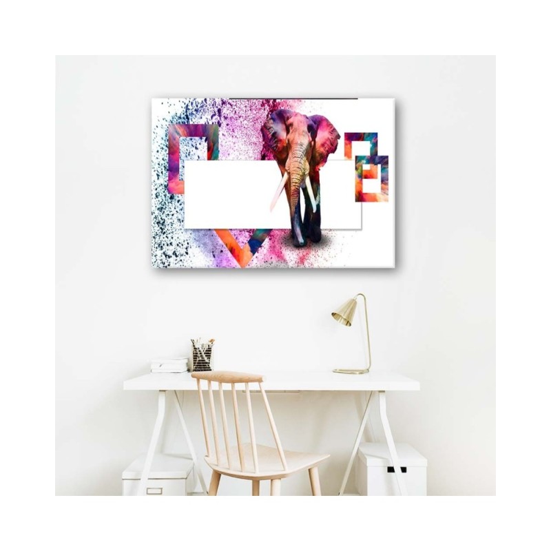 Leinwandbild - mehrfarbiger Elefant auf weißem Hintergrund | Feeby