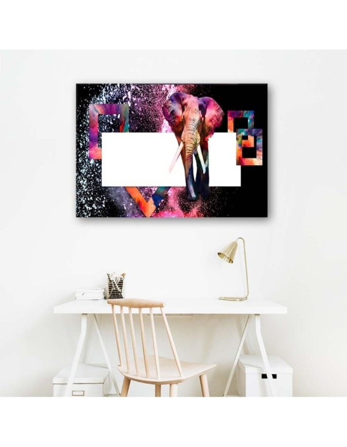 Nowoczesny obraz canvas - Kolorowy słoń na czarnym tle | FEEBY