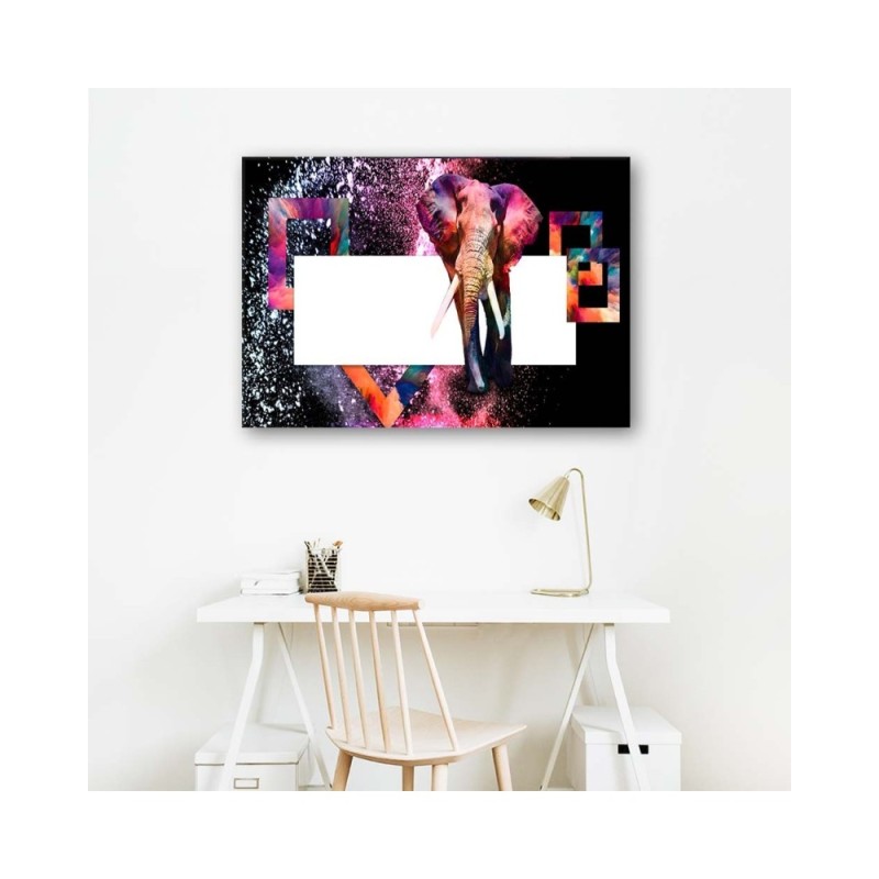 Bild - Mehrfarbiger Elefant auf schwarzem Hintergrund | Feeby