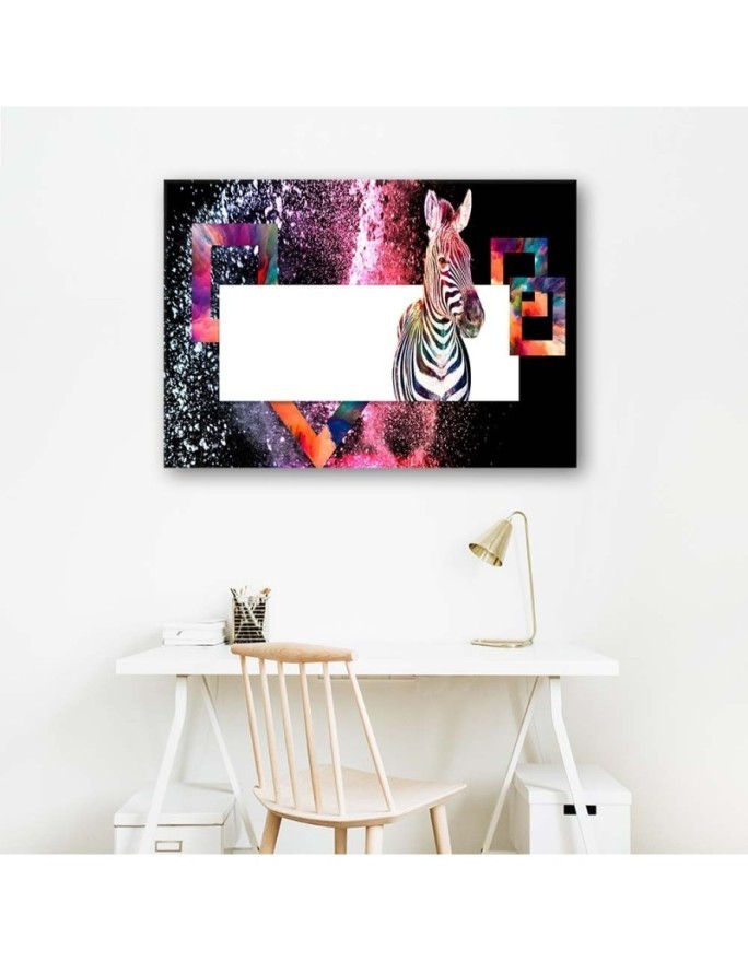 Kolorowa zebra na czarnym tle - Dekoracja ścienna | FEEBY