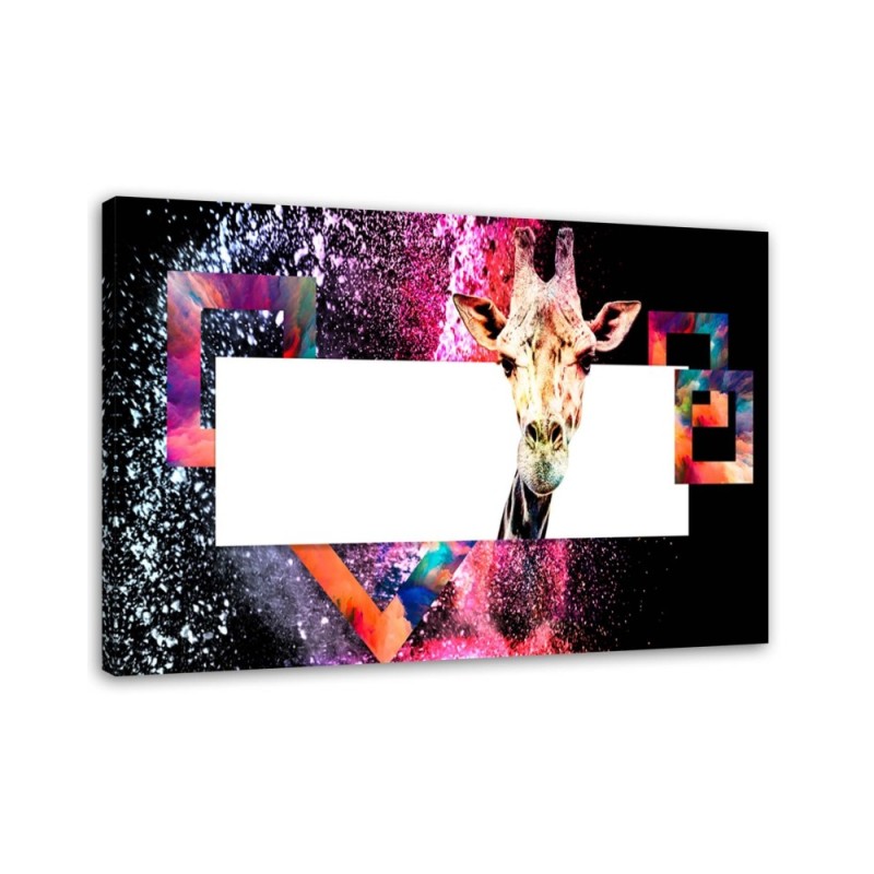 Canvas wall art painting - Colourful giraffe on black background | FEEBY
