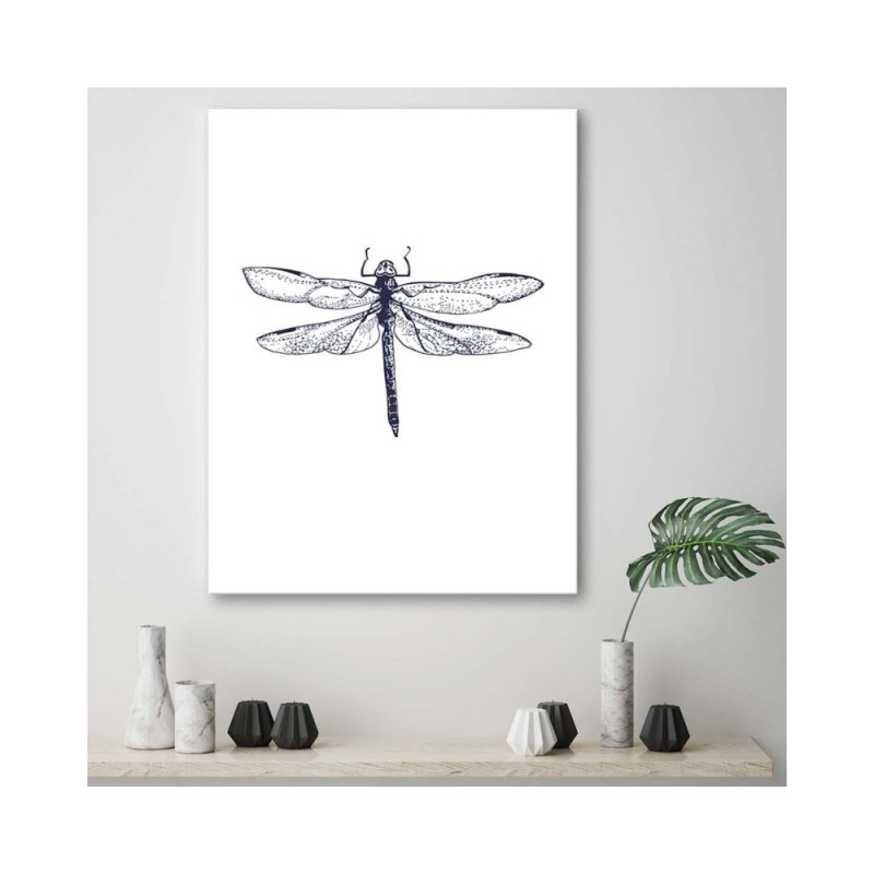 Dekoratives Leinwandbild - Gezeichnete Libelle | Feeby