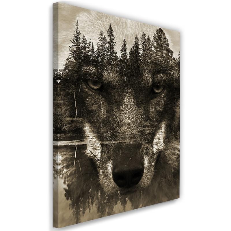 Dekoracja na ścianę - Czarny wilk abstrakcja sepia | FEEBY
