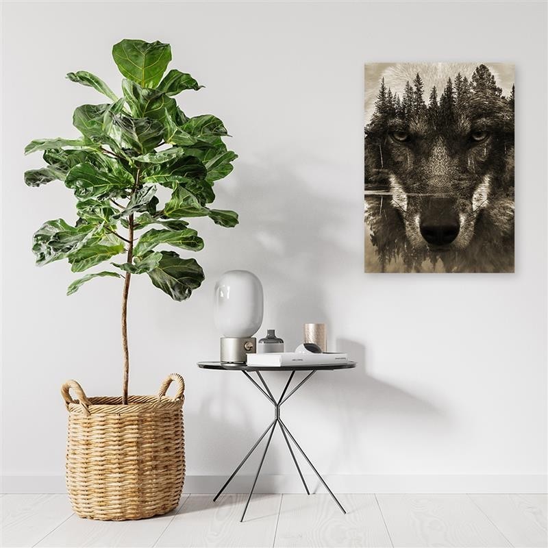 Bild auf Leinwand - Schwarzer Wolf abstrakt sepia | Feeby