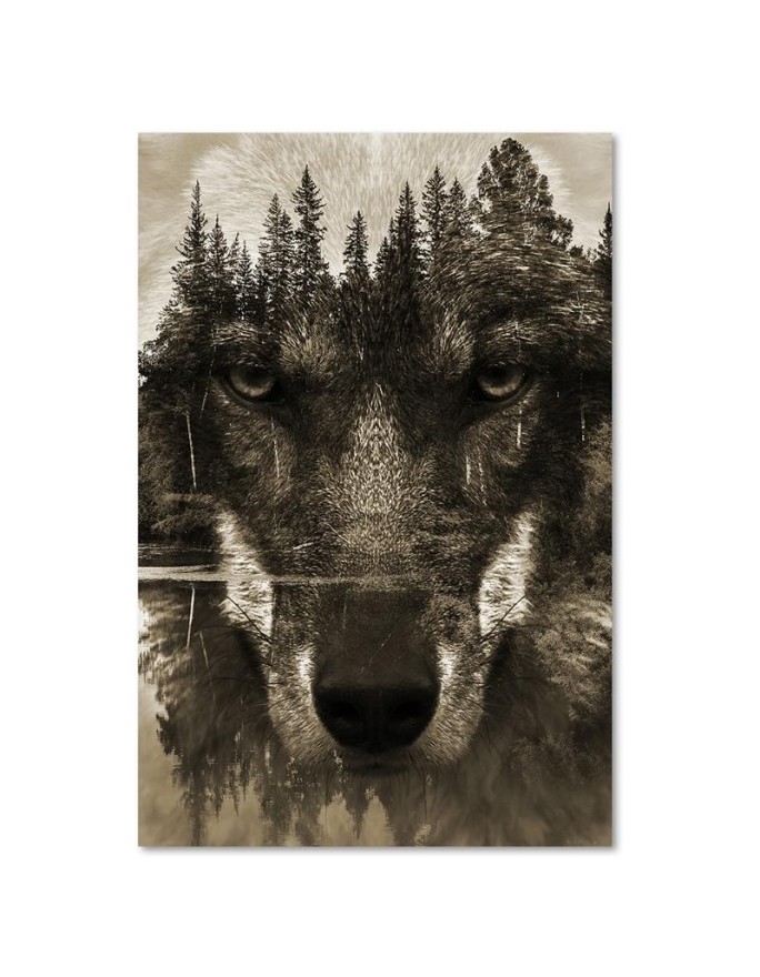Dekoracja na ścianę - Czarny wilk abstrakcja sepia | FEEBY