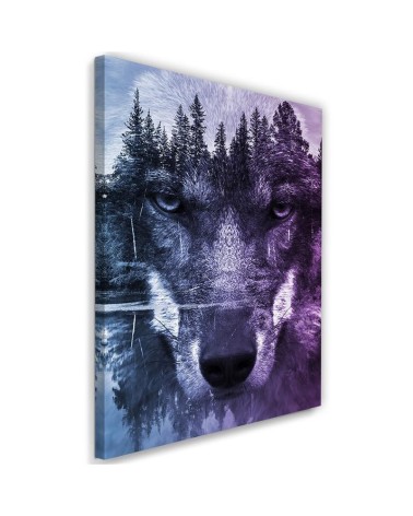Abstract wolf on the background of a forest and lake - Modern Canvas painting | FEEBY