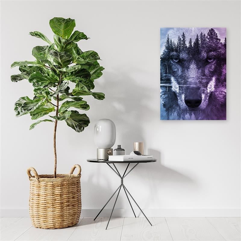 Bild - Abstrakter Wolf auf einem Wald und See Hintergrund | Feeby