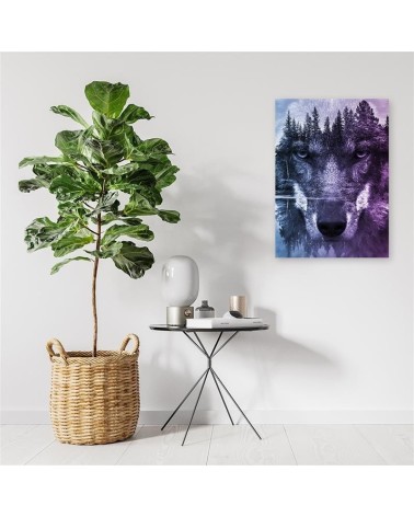 Bild - Abstrakter Wolf auf einem Wald und See Hintergrund | Feeby