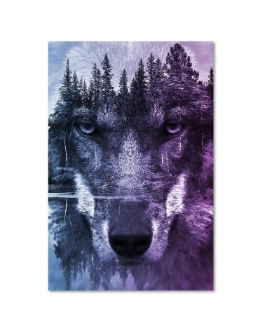 Bild - Abstrakter Wolf auf einem Wald und See Hintergrund | Feeby