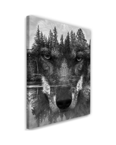 Canvas prints for living room - Black Wolf in fog | FEEBY